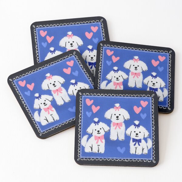 Item preview, Bichon Frises with Hearts Folk Art designed and sold by Flying Doggo.