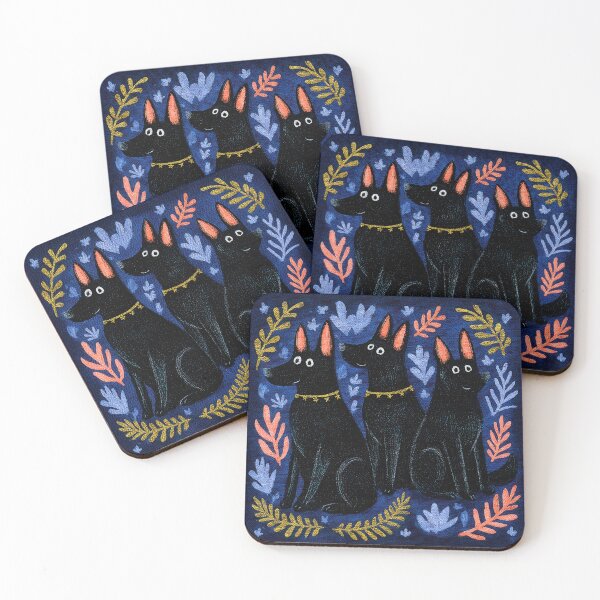 Item preview, German Shepherds Under Golden Stars Folk Art designed and sold by Flying Doggo.