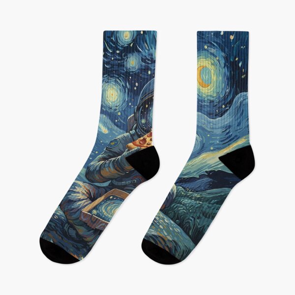 Item preview, Space man, astronaut and pizza in impressionism, famous painting, Starry Night Style Van Gogh painting impressionism designed and sold by Collagedream.