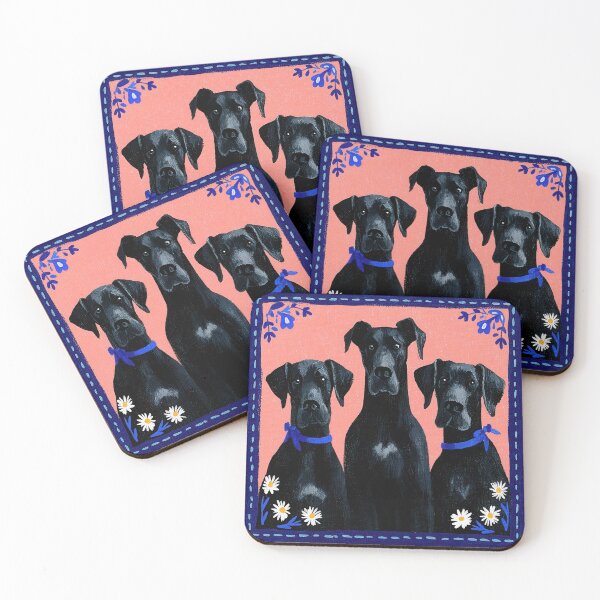 Item preview, Gentle Great Danes with Daisies Folk Art designed and sold by Flying Doggo.