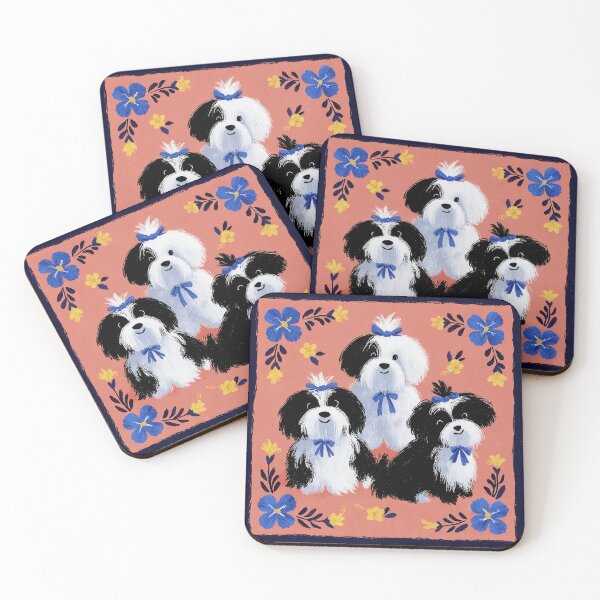 Item preview, Havanese Dogs with Tropical Flowers Folk Art designed and sold by Flying Doggo.