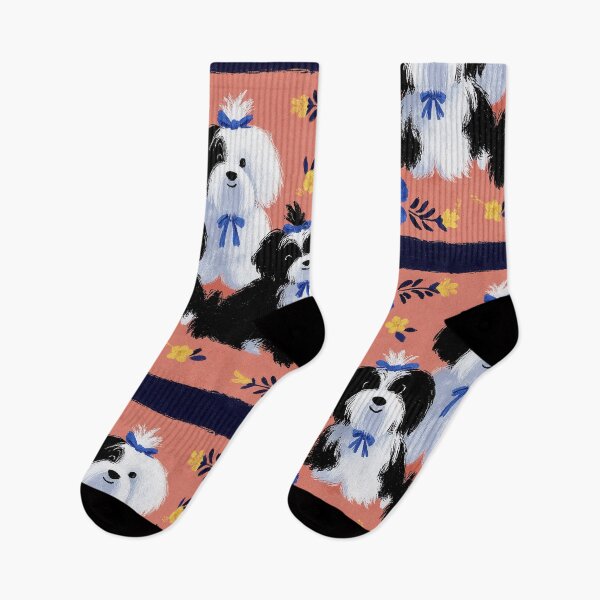Item preview, Havanese Dogs with Tropical Flowers Folk Art designed and sold by Flying Doggo.