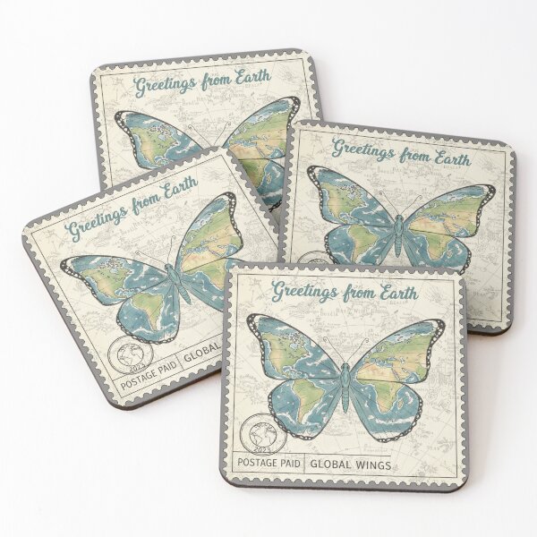 Item preview, Greetings from Earth - Vintage Butterfly World Map Stamp Design designed and sold by MerchYouSearch.