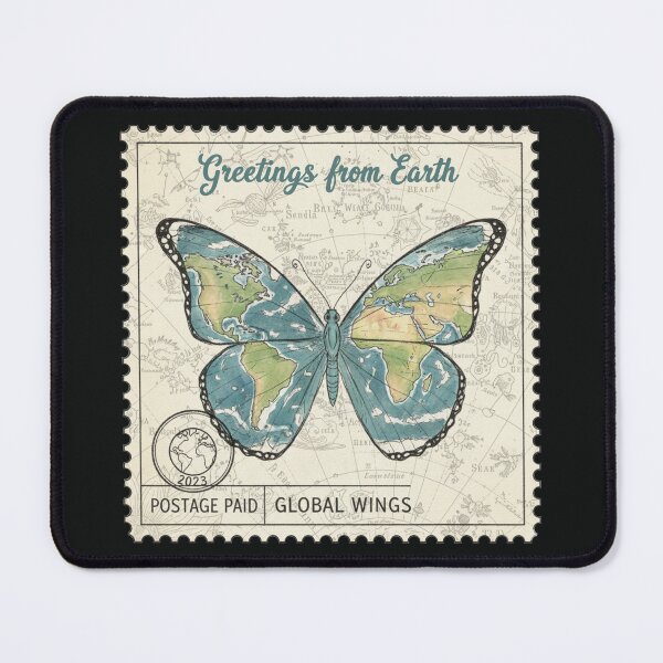 Item preview, Greetings from Earth - Vintage Butterfly World Map Stamp Design designed and sold by MerchYouSearch.