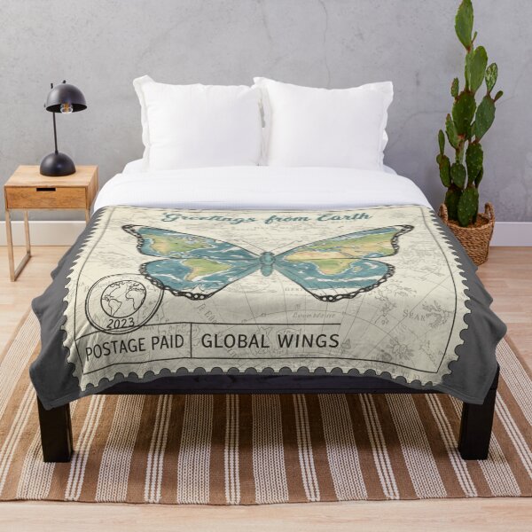 Item preview, Greetings from Earth - Vintage Butterfly World Map Stamp Design designed and sold by MerchYouSearch.