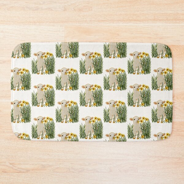 Item preview, Embroidery of a Young and Tender Sheep among Grass and Yellow Flowers designed and sold by Ciervo Primavera.