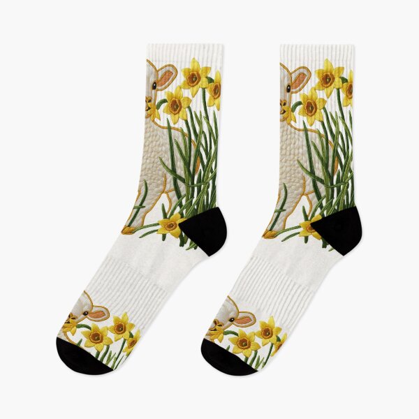 Item preview, Embroidery of a Young and Tender Sheep among Grass and Yellow Flowers designed and sold by Ciervo Primavera.