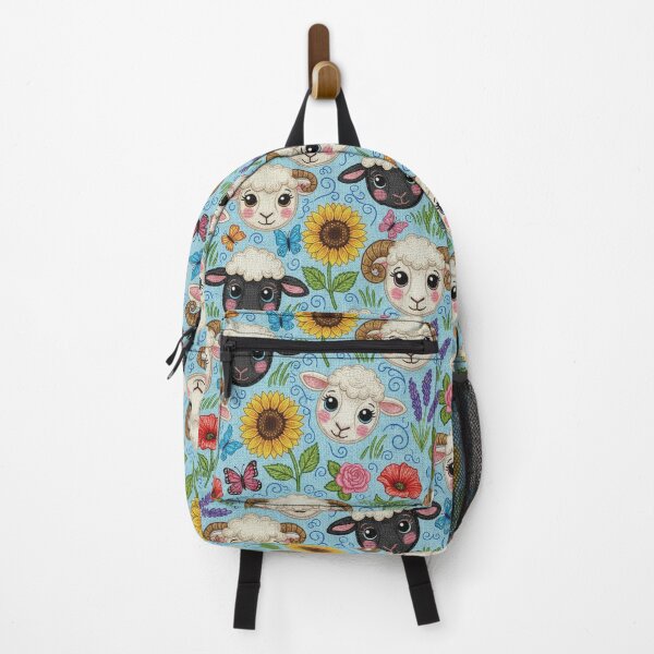 Artikelvorschau, Kawaii Schaf- und Lammmuster, Bauernhof, florales Chibi-Design, Sonnenblumen- und Schmetterlingsdruck entworfen und verkauft von JOSTH.