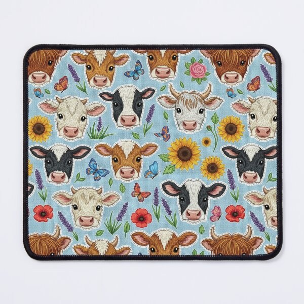 Item preview, Kawaii Highland Cow and Farm Breeds Cow Face Pattern Sunflower and Butterfly Print designed and sold by JOSTH.