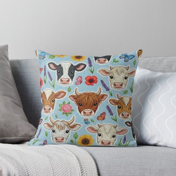 Item preview, Kawaii Highland Cow and Farm Breeds Cow Face Pattern Sunflower and Butterfly Print designed and sold by JOSTH.