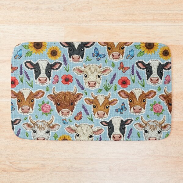 Item preview, Kawaii Highland Cow and Farm Breeds Cow Face Pattern Sunflower and Butterfly Print designed and sold by JOSTH.