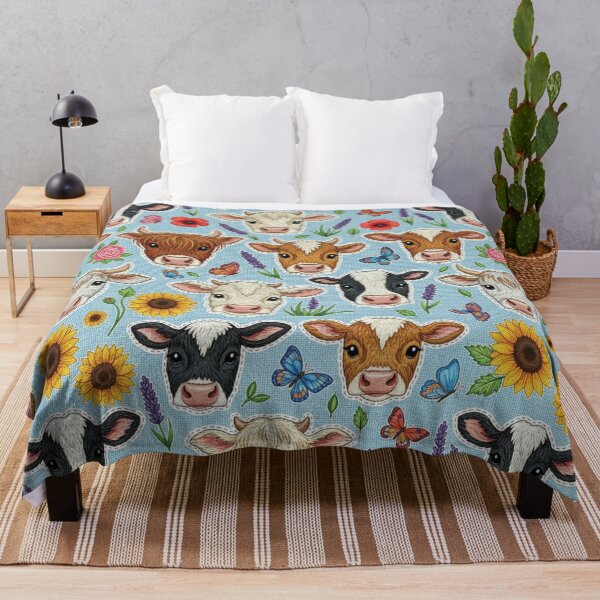 Item preview, Kawaii Highland Cow and Farm Breeds Cow Face Pattern Sunflower and Butterfly Print designed and sold by JOSTH.