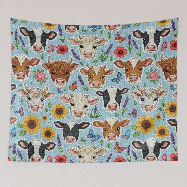 Item preview, Kawaii Highland Cow and Farm Breeds Cow Face Pattern Sunflower and Butterfly Print designed and sold by JOSTH.