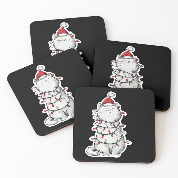 Item preview, White Santa Cat Tangled Up In Lights Christmas Cartoon Sticker Desing  designed and sold by kndzxf.