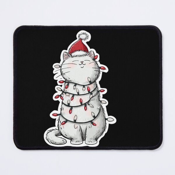 Item preview, White Santa Cat Tangled Up In Lights Christmas Cartoon Sticker Desing designed and sold by kndzxf.