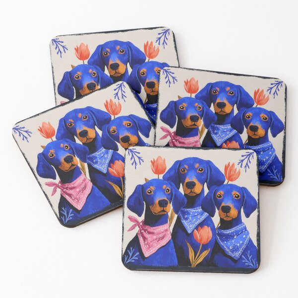 Item preview, Vizslas with Tulips Folk Art Illustration designed and sold by Flying Doggo.