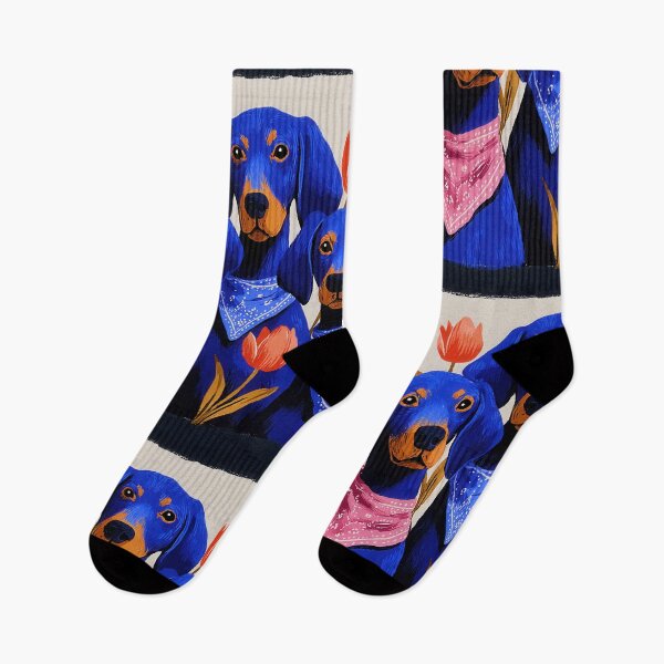 Item preview, Vizslas with Tulips Folk Art Illustration designed and sold by Flying Doggo.