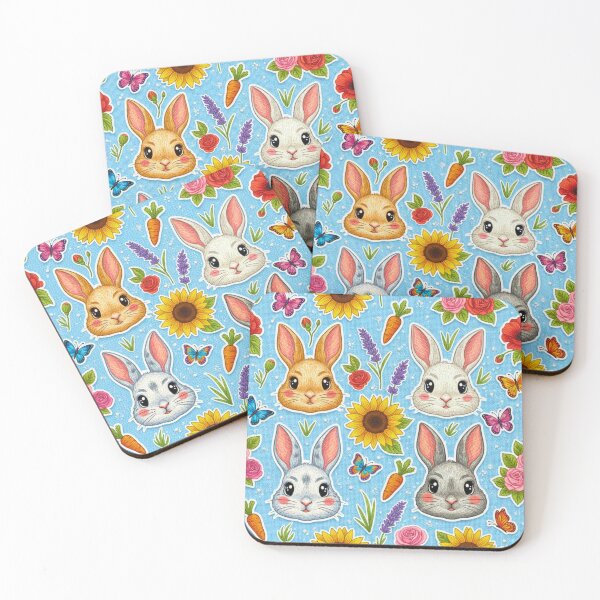 Item preview, Kawaii Rabbit and Carrot Pattern Country Sunflower and Butterfly Design Floral Bunny Print designed and sold by JOSTH.
