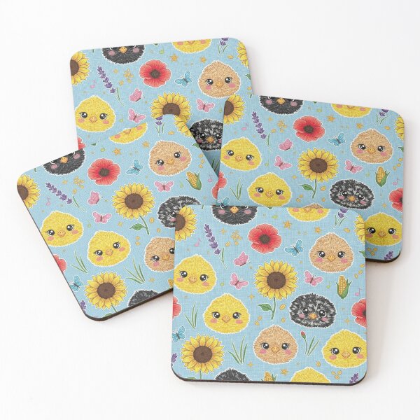 Item preview, Kawaii Chicks with Sunflowers Pattern Country Baby Bird Design Farm Floral Print and Butterflies designed and sold by JOSTH.