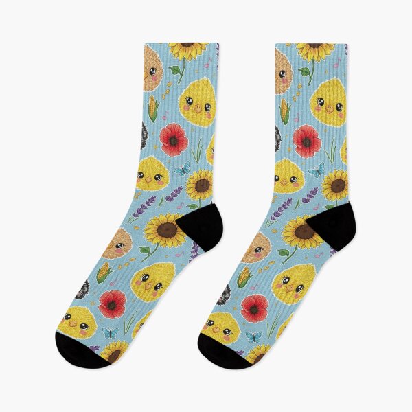 Item preview, Kawaii Chicks with Sunflowers Pattern Country Baby Bird Design Farm Floral Print and Butterflies designed and sold by JOSTH.