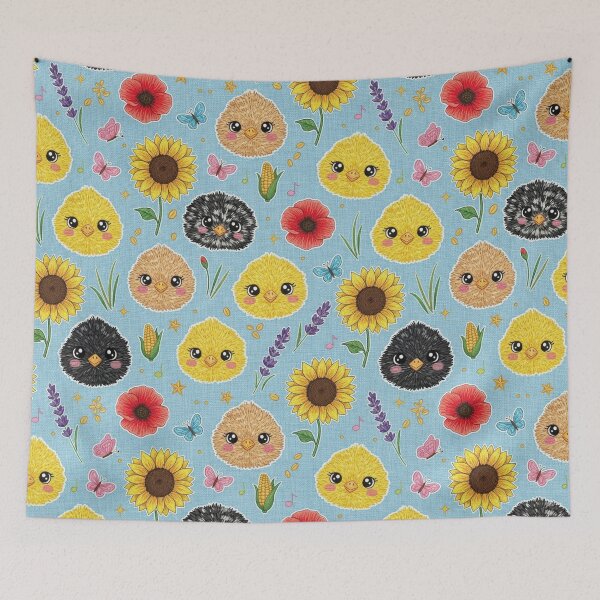 Item preview, Kawaii Chicks with Sunflowers Pattern Country Baby Bird Design Farm Floral Print and Butterflies designed and sold by JOSTH.