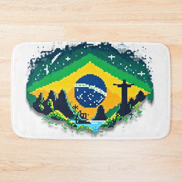 Item preview, Pixel Art Brazil Landscape with Night Sky and Cristo Silhouette designed and sold by Artistic canvas store.