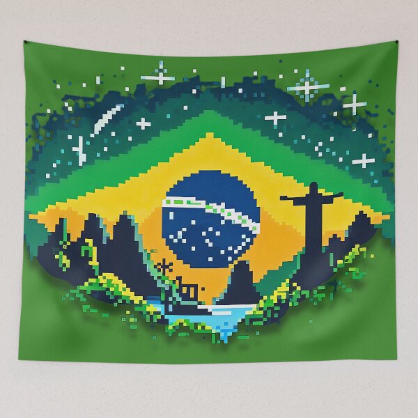 Item preview, Pixel Art Brazil Landscape with Night Sky and Cristo Silhouette designed and sold by Artistic canvas store.