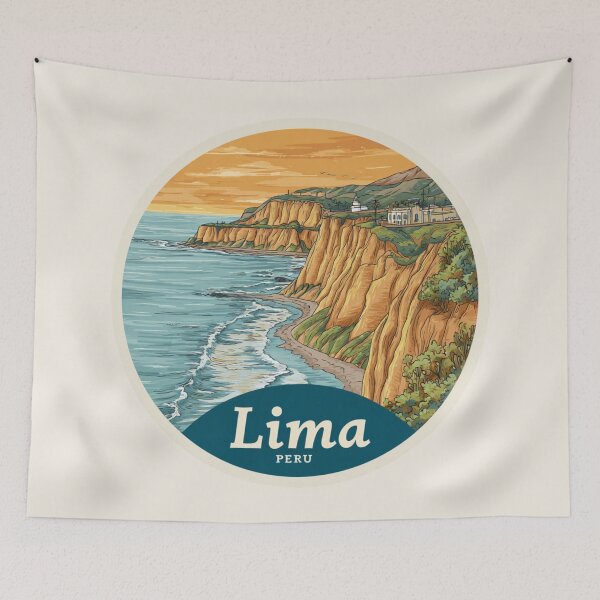 Item preview, Lima Peru Vintage Travel Sticker Retro Coastal Cliffs & Pacific Ocean Design designed and sold by Blurbean.