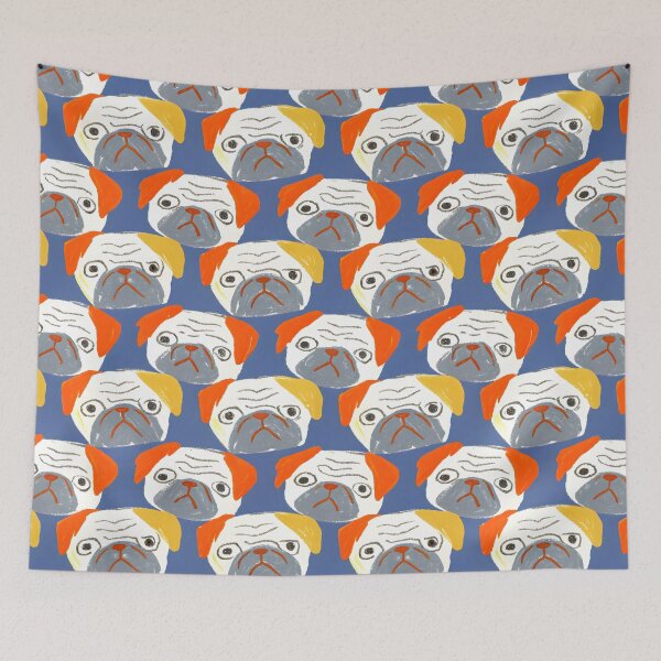 Item preview, Blue and Orange Pug Faces Pattern designed and sold by dreampik.