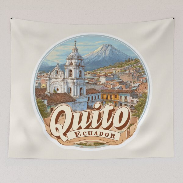 Item preview, Quito Ecuador Vintage Travel Sticker Retro Colonial City & Volcano Design designed and sold by Blurbean.