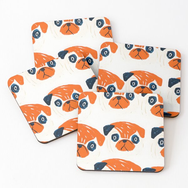Item preview, Orange and White Pug Faces Pattern designed and sold by dreampik.