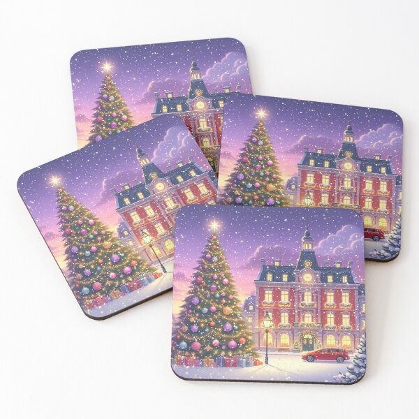 Item preview, Christmas City Scene – Cozy Winter Town Illustration with Christmas Trees and Lights designed and sold by Sugar Wisdom .