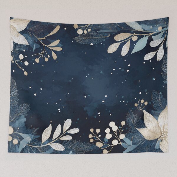Item preview, Dark blue winter holiday foliage, navy blue and beige winter season minimalist botanicals, watercolor painting leaves  designed and sold by navitalidesign.