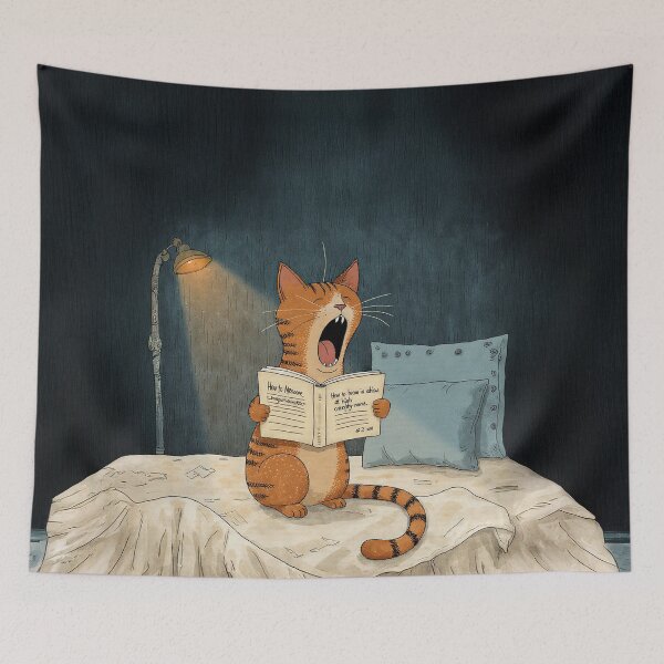 Item preview, Sleepy Reader Cat – Midnight Lessons in Nothingness designed and sold by Whimsical Hug.