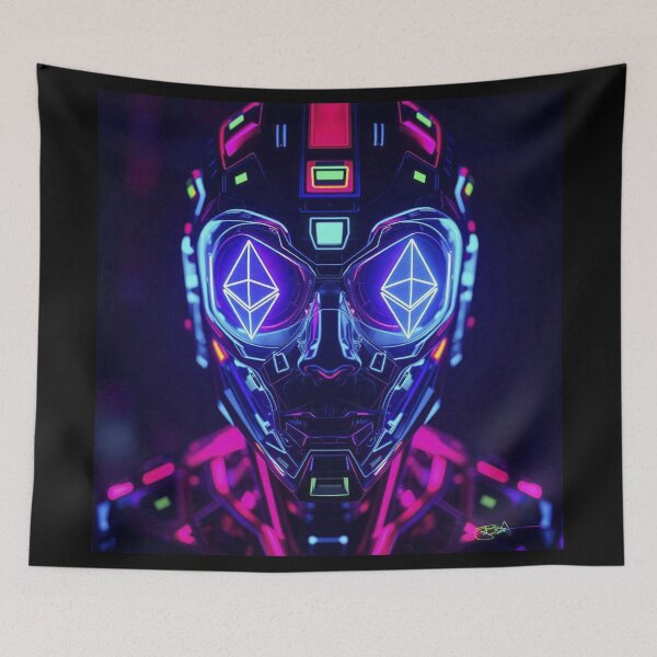 Item preview, Ethereum Neon Cyber Guardian – Futuristic AI Web3 Freedom Art designed and sold by Benito Del Ray.
