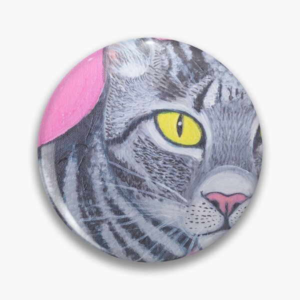 Item preview, Striped Cat with yellow eyes in the pink designed and sold by Rebekah Gavra.