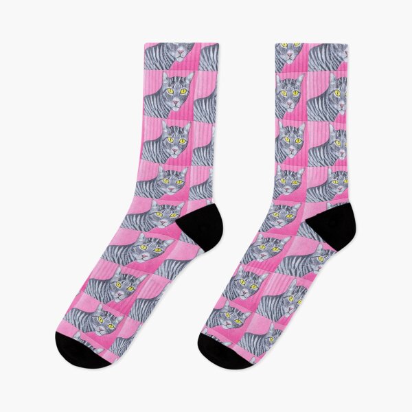 Item preview, Striped Cat with yellow eyes in the pink designed and sold by Rebekah Gavra.