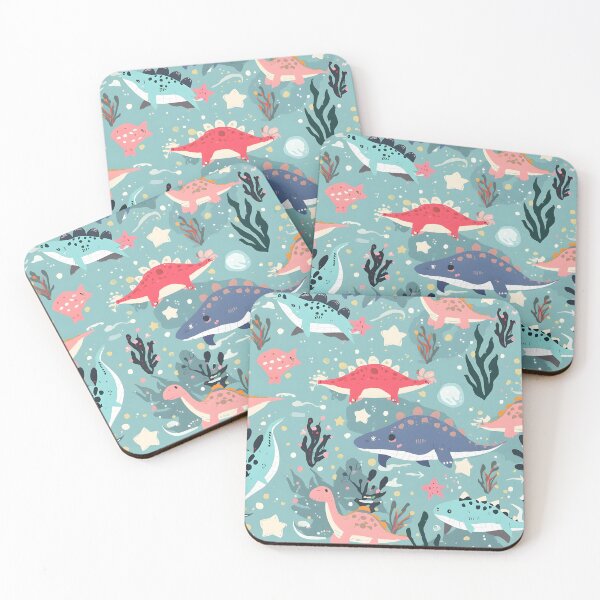 Item preview, Dusty Coral & Teal Dino Garden Pattern | Sweet Botanical Nursery Aesthetic designed and sold by MoonlitDoodles1.