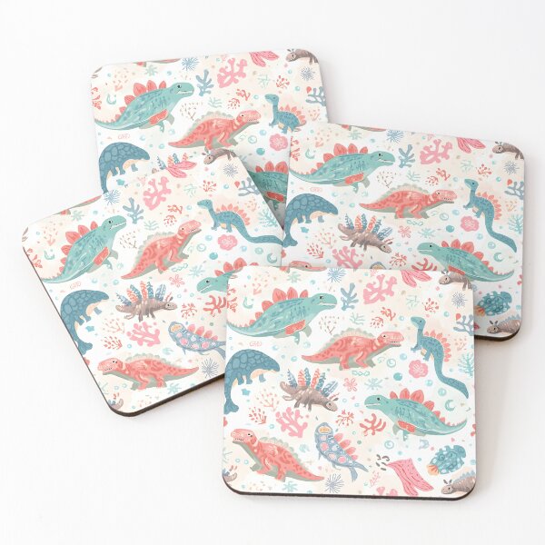 Item preview, Playful Dino Apothecary Pattern | Coral, Aqua & Mint Folk Art Design designed and sold by MoonlitDoodles1.