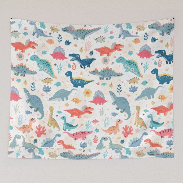 Item preview, Vibrant Prehistoric Marine Reptile Pattern | Coral & Mint Sea-Folk Art designed and sold by MoonlitDoodles1.