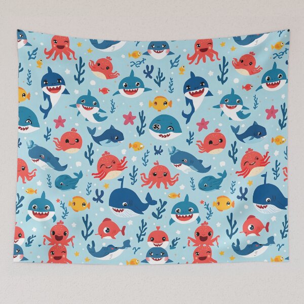 Item preview, Kawaii Ocean Friends Pattern | Happy Sharks, Octopuses & Whales Design designed and sold by MoonlitDoodles1.