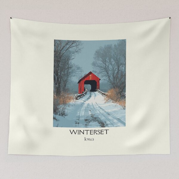 Item preview, Winterset Iowa Covered Bridge | Snowy Road Poster designed and sold by TuncGK.