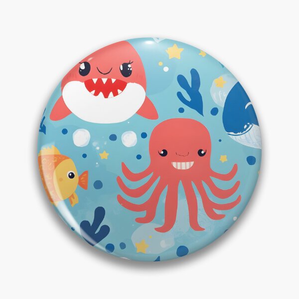 Item preview, Smiling Shark & Octopus Pattern | Vibrant Sea Life Cartoon Design designed and sold by MoonlitDoodles1.