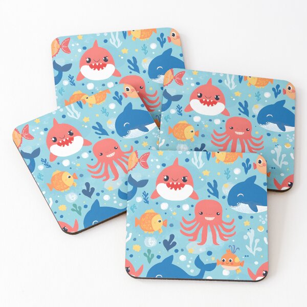 Item preview, Smiling Shark & Octopus Pattern | Vibrant Sea Life Cartoon Design designed and sold by MoonlitDoodles1.
