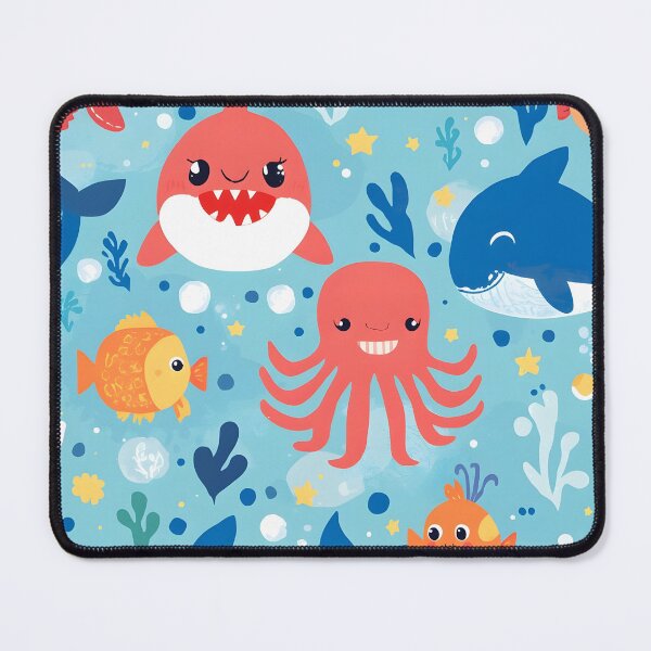 Item preview, Smiling Shark & Octopus Pattern | Vibrant Sea Life Cartoon Design designed and sold by MoonlitDoodles1.