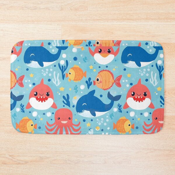 Item preview, Smiling Shark & Octopus Pattern | Vibrant Sea Life Cartoon Design designed and sold by MoonlitDoodles1.
