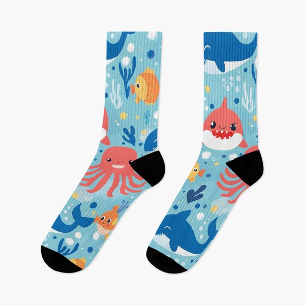 Item preview, Smiling Shark & Octopus Pattern | Vibrant Sea Life Cartoon Design designed and sold by MoonlitDoodles1.
