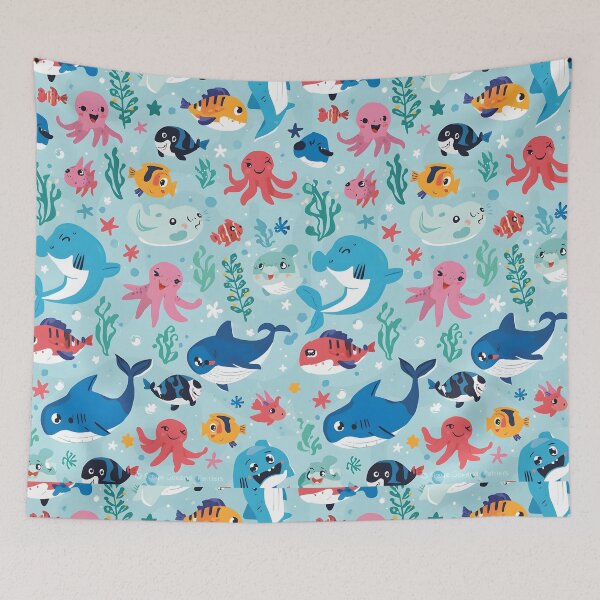 Item preview, Max Cuteness Ocean Friends Pattern | Pop Art Shark, Octopus & Whale Design designed and sold by MoonlitDoodles1.
