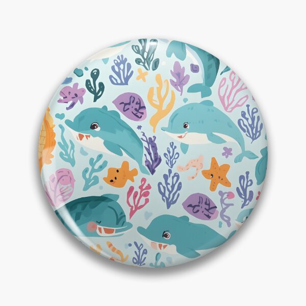 Item preview, Vibrant Coral Reef Happy Dolphin & Seahorse Pattern designed and sold by MoonlitDoodles1.
