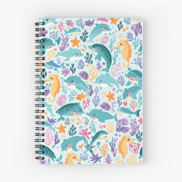 Item preview, Vibrant Coral Reef Happy Dolphin & Seahorse Pattern designed and sold by MoonlitDoodles1.